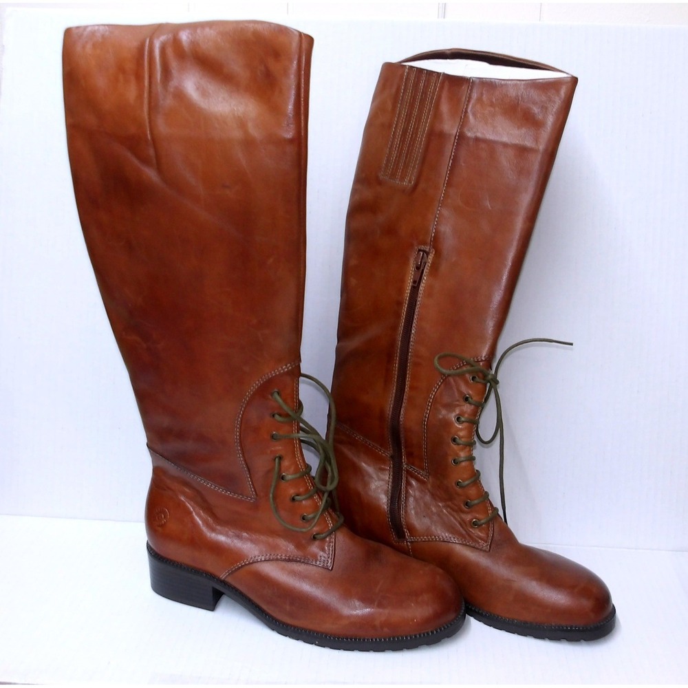Earth Spirt Brown Leather Tall Lace Up Knee High Riding Boots, Sz 7.5/ #26457